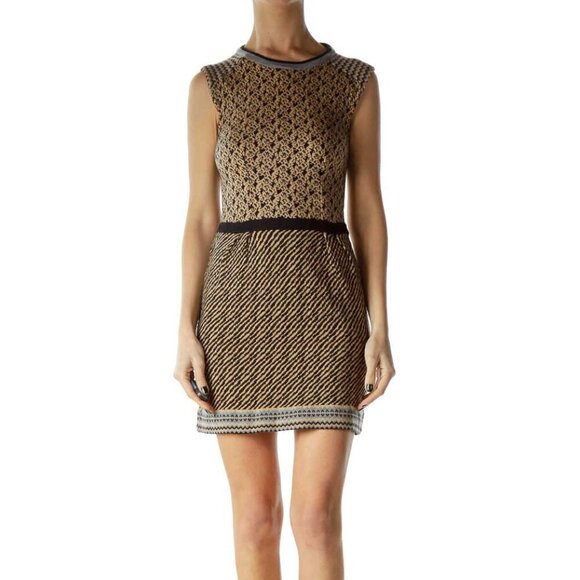 Nanette Lepore Dresses & Skirts - Nanette Lepore Beige Black Printed Sleeveless Knit Dress